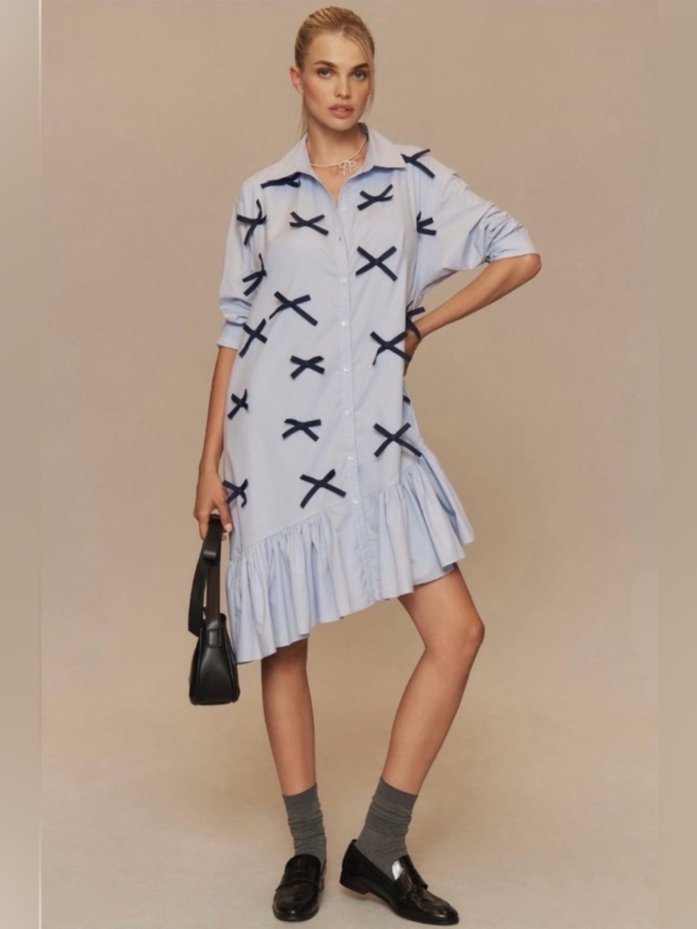 Maeve Light Blue Blouse Dress with Bows